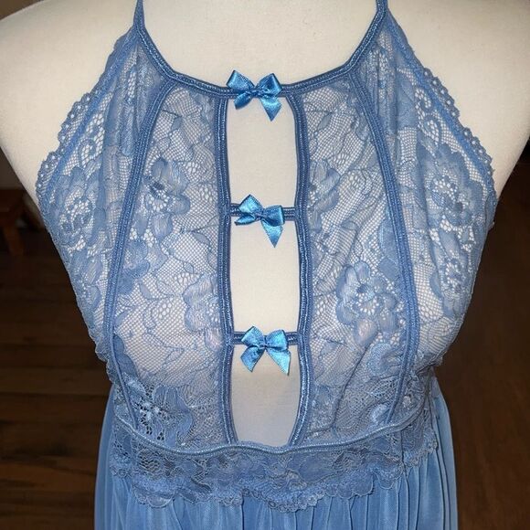 Shirley of Hollywood Lingerie Sexy Sheer Blue Lace Babydoll Peekaboo Cutouts XL - Picture 3 of 12